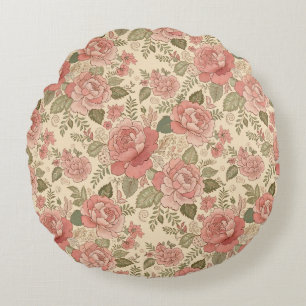 Verstaubte Florale Muse - Verstaubte Rose Salbei B Rundes Kissen