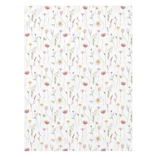 Verstaubte rosa Aquarell-Wildblume Tischdecke (Vorderseite)