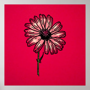 Verstaubte rosa Daisy auf rotem Karmesin-Hintergru Poster