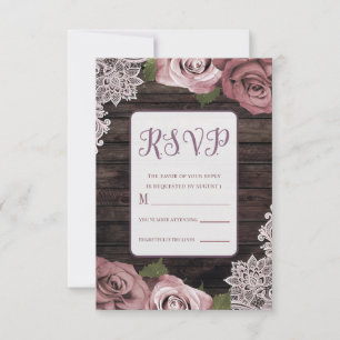 Verstaubte rosa florale Rosen rustikale Holz- und  RSVP Karte