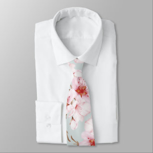 Verstaubte rosa Minz-Wasserfarben-Kirschblüten Krawatte