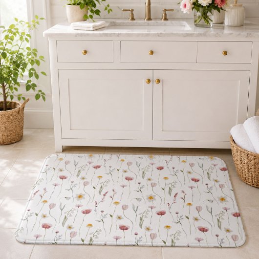 Verstaubte rosa Wasserfarbe Wildblume Badematte