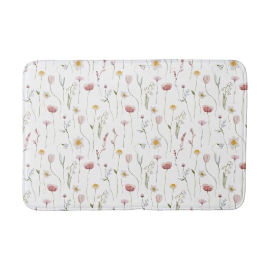 Verstaubte rosa Wasserfarbe Wildblume Badematte (Vorderseite)