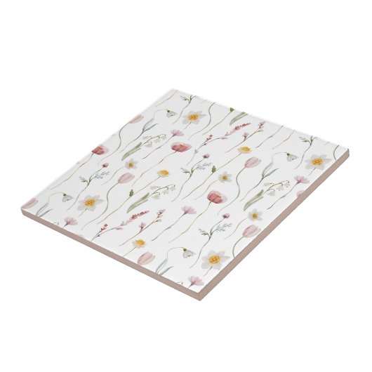 Verstaubte rosa Wasserfarbe Wildblume Fliese (Seite)