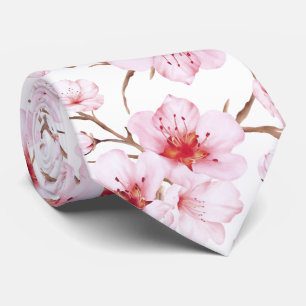 Verstaubte rosa weiße Aquarell-Kirschblüten Krawatte