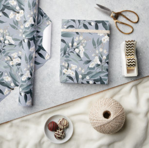 Verstaubtes Blau Weiß Florales Eukalyptus  Geschenkpapier