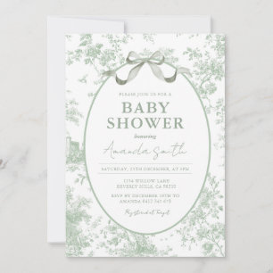 Verstaubtes Grün Salbei Blumen Toile Baby Shower B Einladung