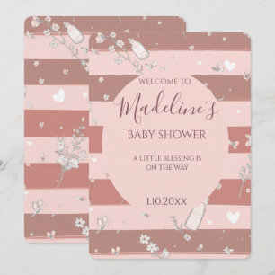 Verstaubtes Rosa Streifen Kreis Rahmen Baby Mädche Einladung