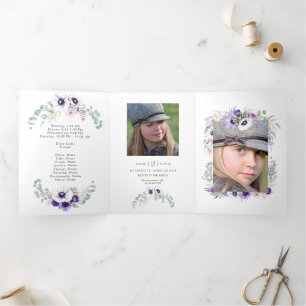 Verstaubtes Veilchen-Aquarell-Blumen-Quinceañera Dreifach Gefaltete Einladung