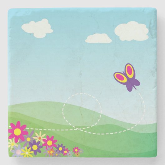 VERSTECKEN MIT SCHALTFLÄCHE UND BLUME STEINUNTERSETZER (Vorderseite)