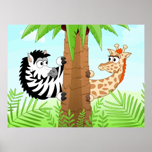 Verstecken von Zebra und Giraffe Poster (Vorne)