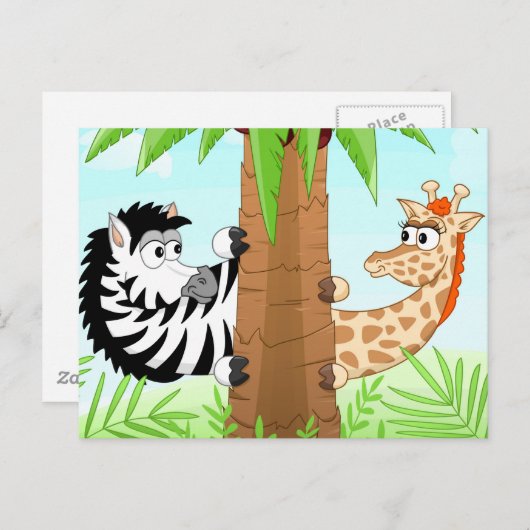 Verstecken von Zebra und Giraffe Postkarte (Vorne/Hinten)