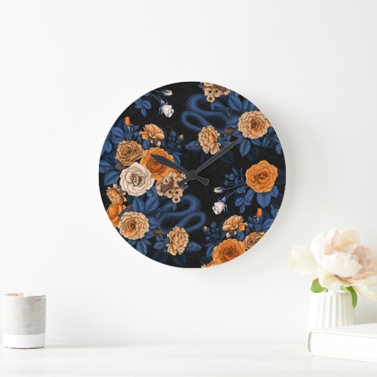 Versteckt in den Rose, orange und blau Große Wanduhr (Zuhause)