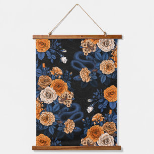 Versteckt in den Rose, orange und blau Wandteppich Mit Holzrahmen