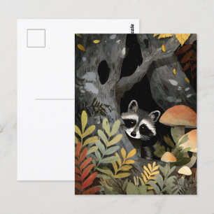 versteckte Raccoon Whimsical Illustration Postkarte