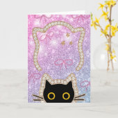 Versteckte schwarze Katze schaut hervor süße Kawai Karte (Gelbe Blume)