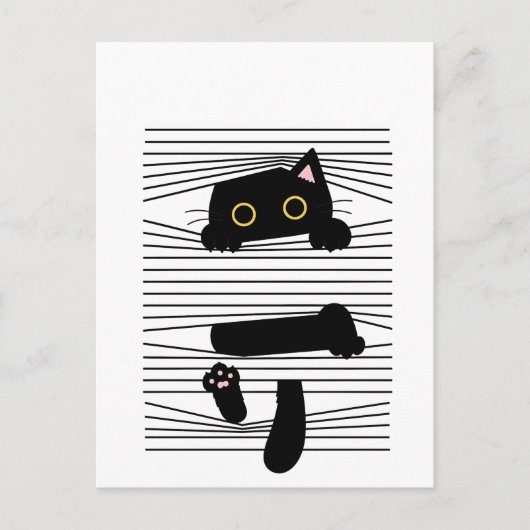Versteckte schwarze Katze Süß Lustig Minimalistisc Postkarte (Vorderseite)