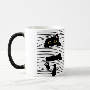 Versteckte schwarze Katze süß lustig minimalistisc Verwandlungstasse