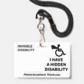 Versteckte Unsichtbare Behinderung Warnkarte | Ben Ausweis (Vorderseite mit Lanyard)