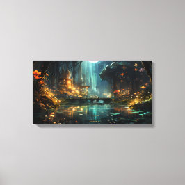 Versteckte Waldstadt im Mondschein Leinwanddruck