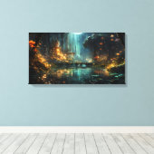 Versteckte Waldstadt im Mondschein Leinwanddruck (Insitu (Holzboden))