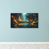 Versteckte Waldstadt im Mondschein Leinwanddruck (Insitu (Holzboden))