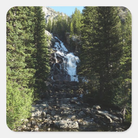 Versteckte Wasserfälle im Grand Teton Nationalpark Quadratischer Aufkleber (Vorderseite)