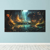 Versteckter Waldtempel im Mondlicht Leinwanddruck (Insitu (Holzboden))