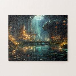 Versteckter Waldtempel im Mondlicht Puzzle
