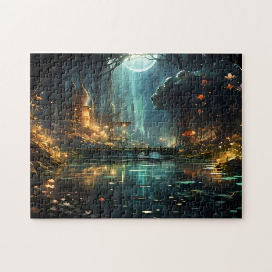 Versteckter Waldtempel im Mondlicht Puzzle (Horizontal)