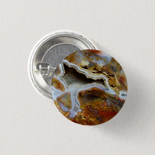 Versteinertes Holz mit Kristallen Button (Vorne & Hinten)