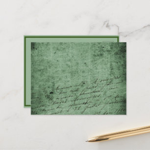 Verstörte antike Vintage Handschrift auf Grün Feiertagspostkarte