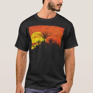 Verstörter tropischer Vintager Retro-Sonnenunterga T-Shirt