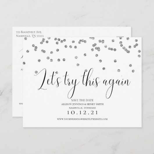 Versuchen wir es erneut elegant, das Datum zu ände Ankündigungspostkarte (Vorne/Hinten)