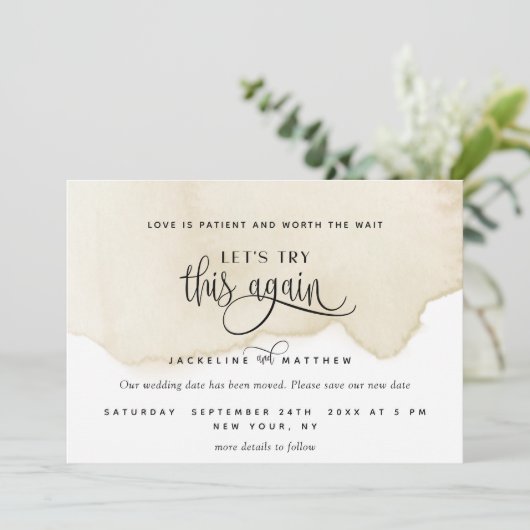 Versuchen wir es noch einmal, Sand, Tan, Beige Was Save The Date (Stehend Vorderseite)