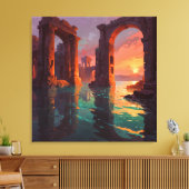 Versunkene Ruinen - Landschaft-Illustrationsstil Leinwanddruck (Insitu (Wohnzimmer))