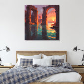 Versunkene Ruinen - Landschaft-Illustrationsstil Leinwanddruck (Insitu (Schlafzimmer))