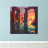 Versunkene Ruinen - Landschaft-Illustrationsstil Leinwanddruck (Insitu (Holzboden))