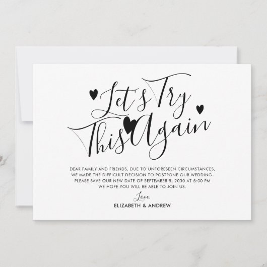 Vertagung der Hochzeit Ankündigung (Vorderseite)