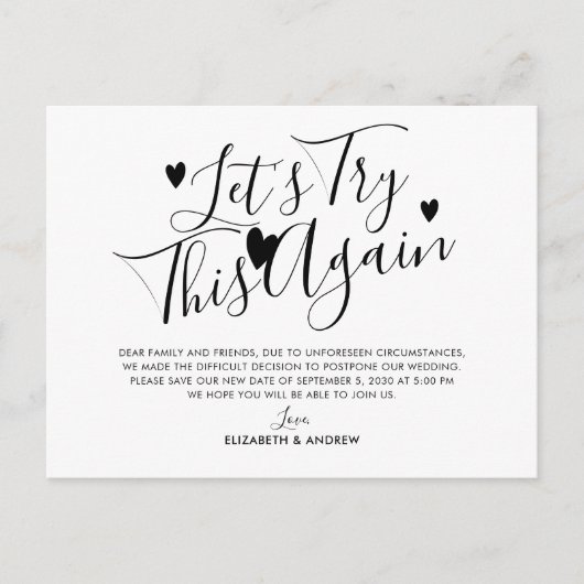 Vertagung der Hochzeit Ankündigungspostkarte (Vorderseite)