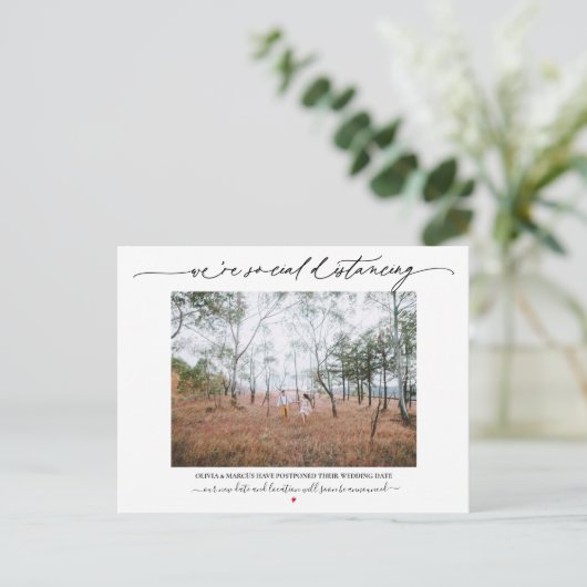 Vertagung der Hochzeit Postkarte (Stehend Vorderseite)