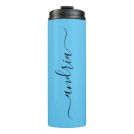 Vertical Black Script Name, Sky Blue Thermosbecher