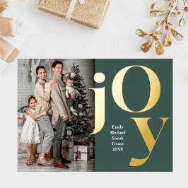 Vertical Family Foto-Namen von Xmas Joy Green Folien Feiertagskarte