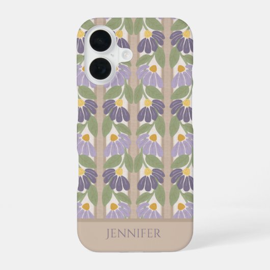 Vertical Floral Personalized Name Phone Case iPhone 16 Hülle (Rückseite)