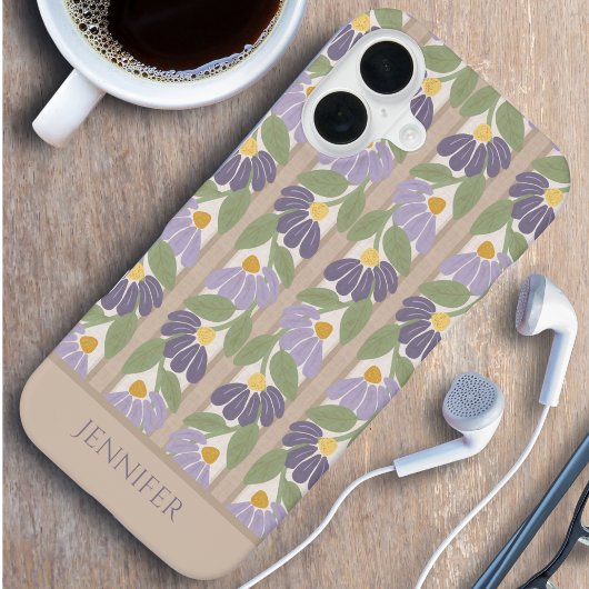 Vertical Floral Personalized Name Phone Case  iPhone 16 Hülle