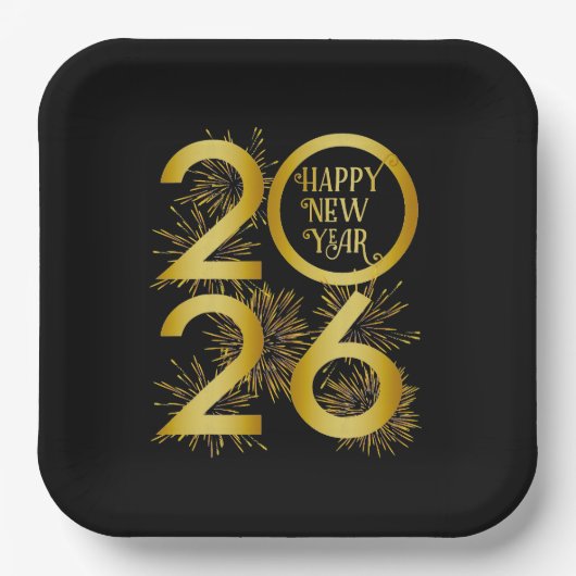 Vertical Gold 2026 New Year Design with Fireworks Pappteller (Vorderseite)