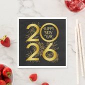 Vertical Gold 2026 New Year Design with Fireworks Serviette (Beispiel)