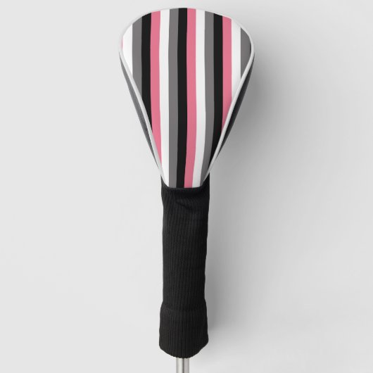 Vertical Lines Pink White Grey Black Stripes Golf Headcover (Vorderseite)