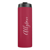 Vertical Name, White Script, Deep Red