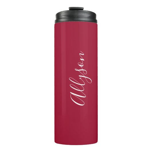 Vertical Name, White Script, Deep Red Thermosbecher (Vorderseite)